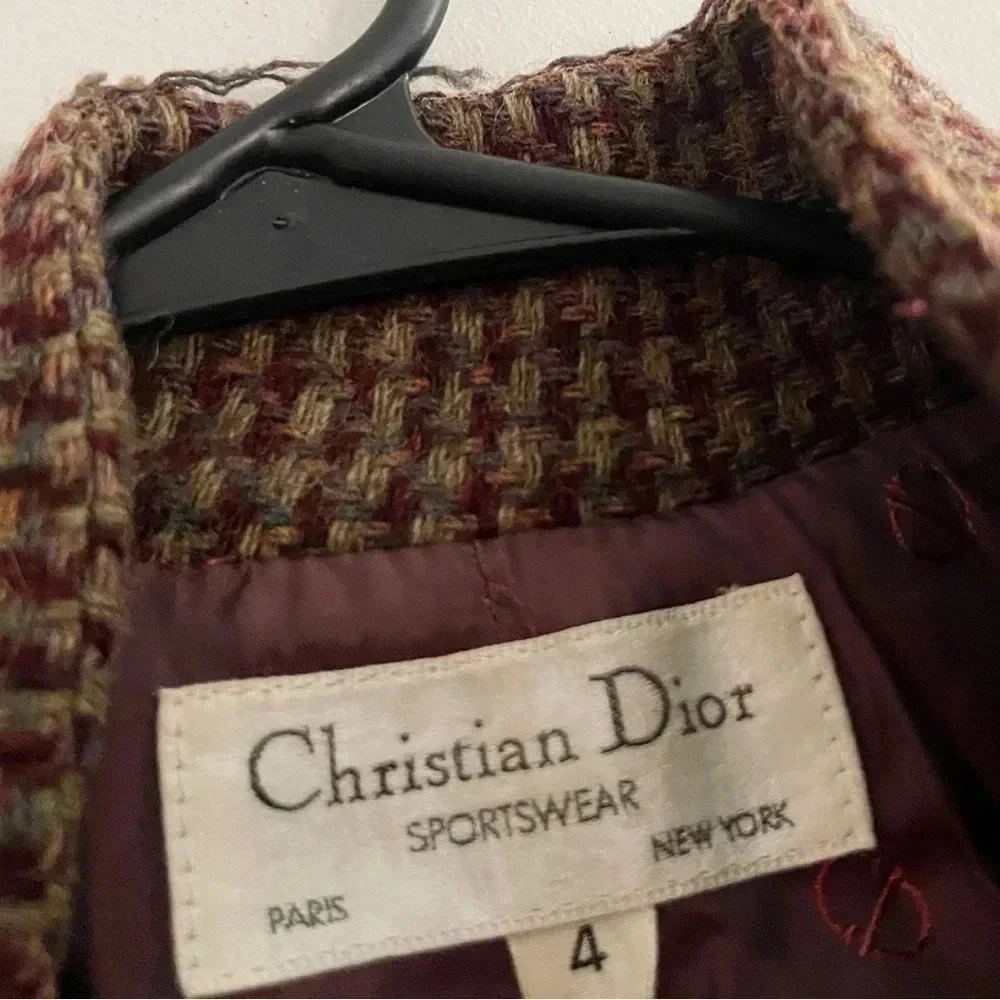 Vintage Christian Dior wool blazer dark academia size 4 preppy retro tweed chic